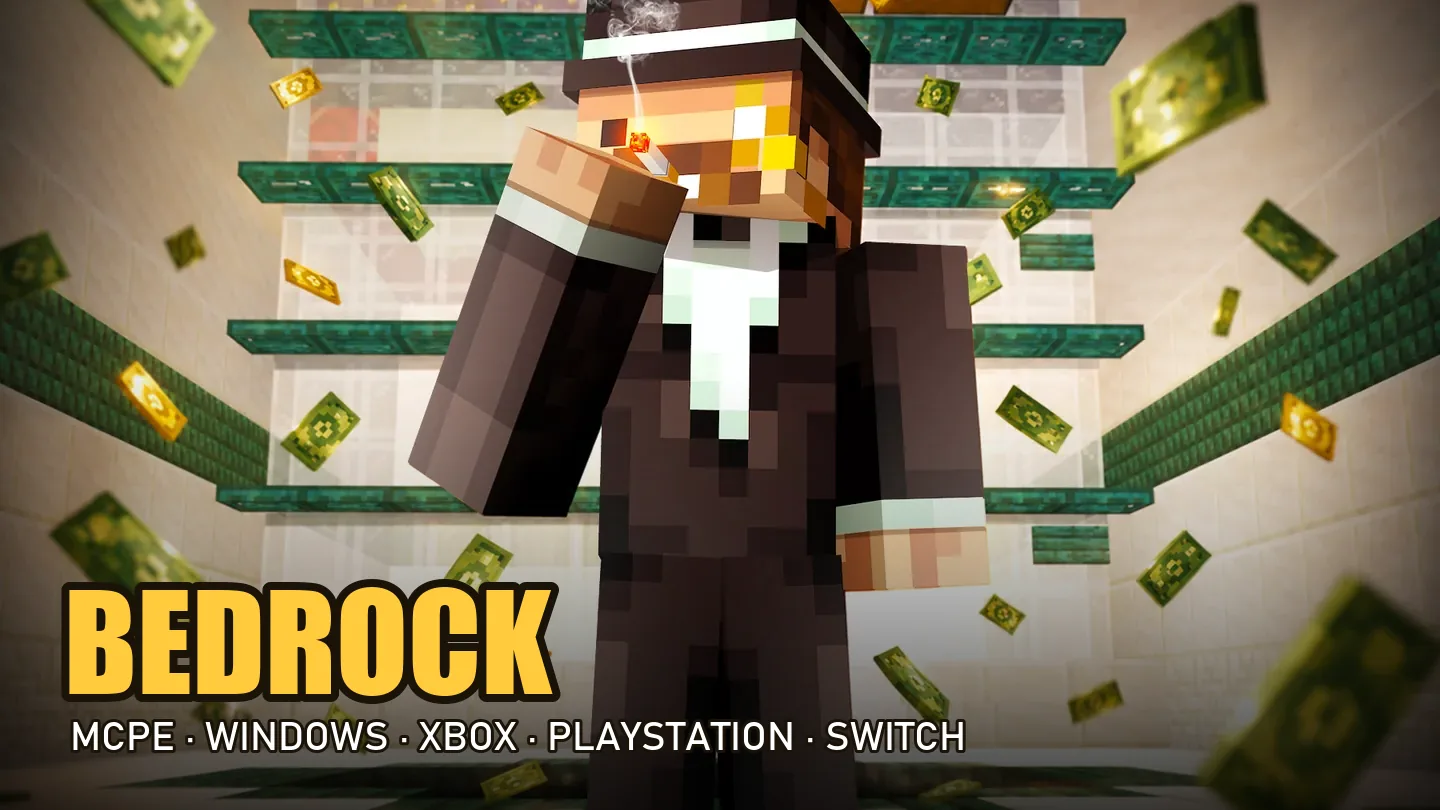 A SunRealms Gens player surrounded by money, with a Bedrock badge