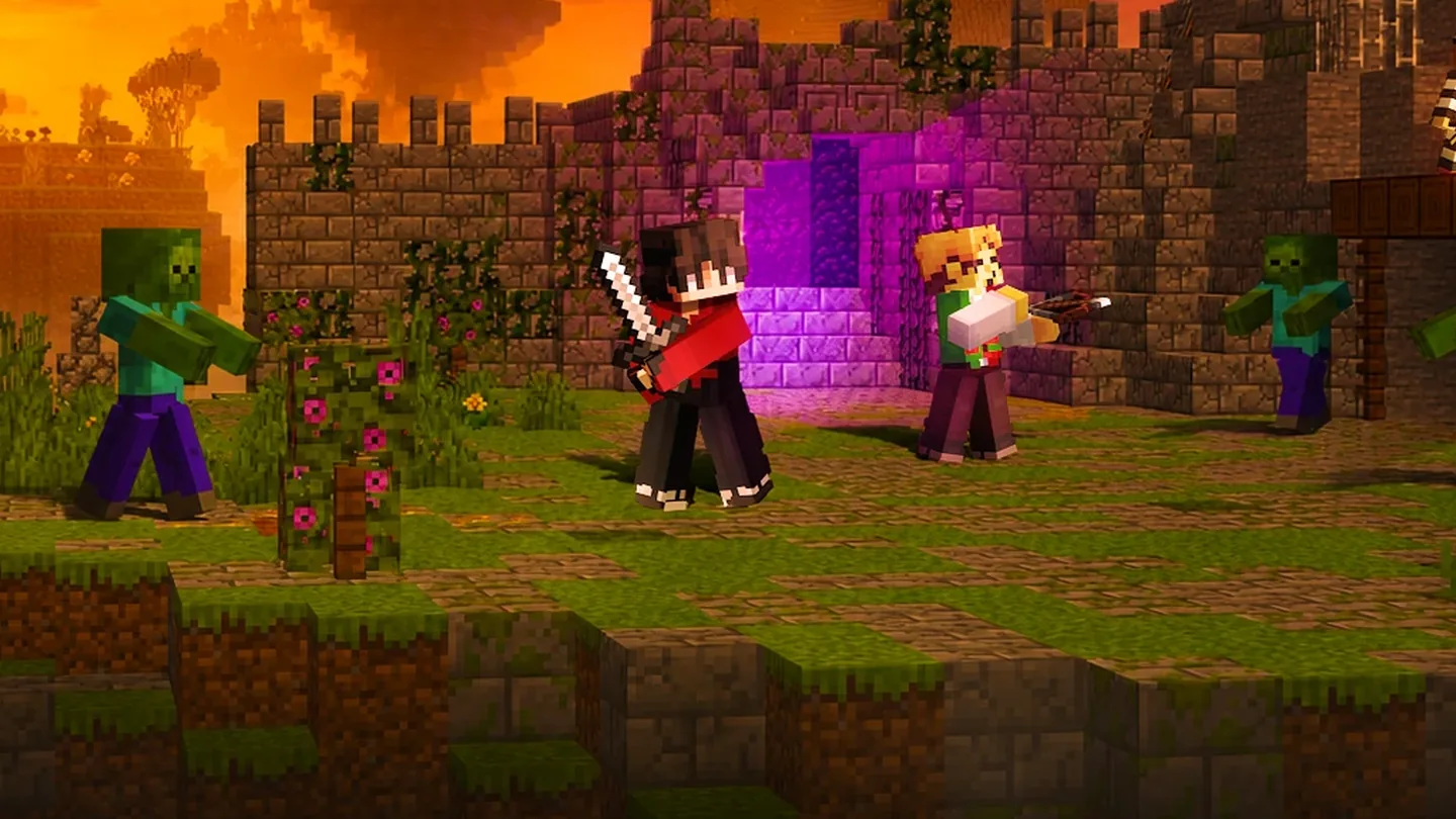 SunRealms players fighting with a sword and a crossbow